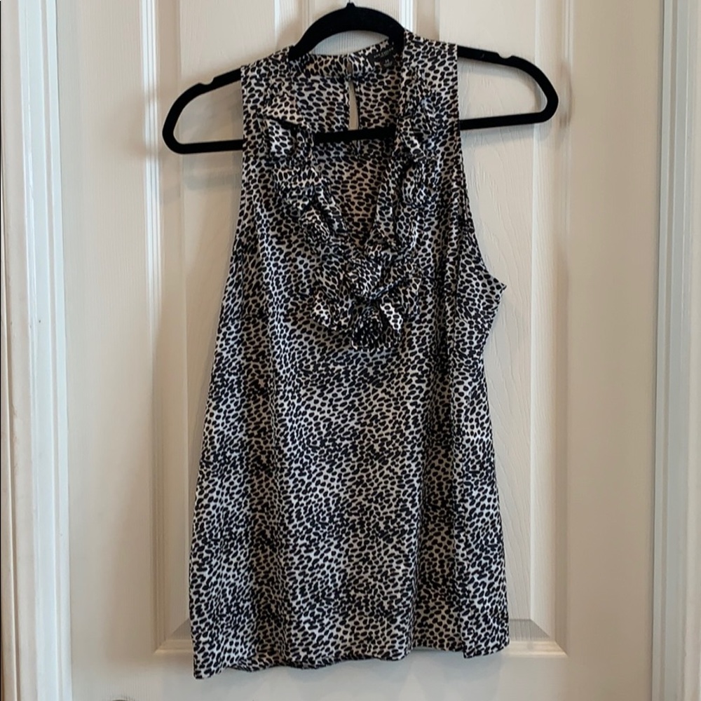 Ann Taylor Black and White Rosette halter silk top